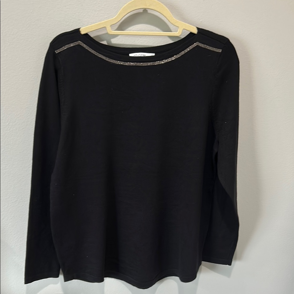 Chico's Black Long Sleeve Shirt with SilverAccents